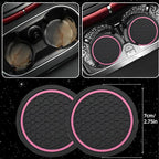 10 Pcs Car Floor Mats Full Set & Sport Leather Steering Wheel Cover 14.5-15 inch, Center Console Cover, Seat Belt Cushion, Cup Holder Coaster, Universal Automobile Interior Sets (Pink)