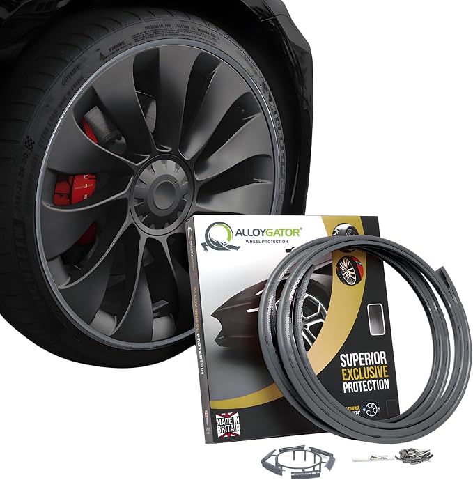 AlloyGator Graphite Rim Protector for Car Wheels (Fits 12-24" Wheel Diameter) - Pack of 4 Premium Alloy Wheel Protector to Avoid Scratches & Scuffs - Adhesive Free Curb Rash Rim Protectors