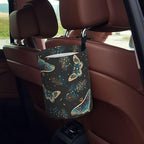 Car Garbage Bag Boho Butterflies Stars Mini Car Trash Bin Portable Collapsible Waterproof Rubbish Bag for Car Accessories Back Front Seat Cup Holder