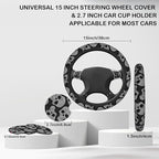 Floral Skull Steering Wheel Cover with 2 Pcs Car Coasters Neoprene Steering Wheel Cover for Women Men Anti-Slip Breathable Car Accessories Universal 15 Inch Fit Auto Cars Trucks