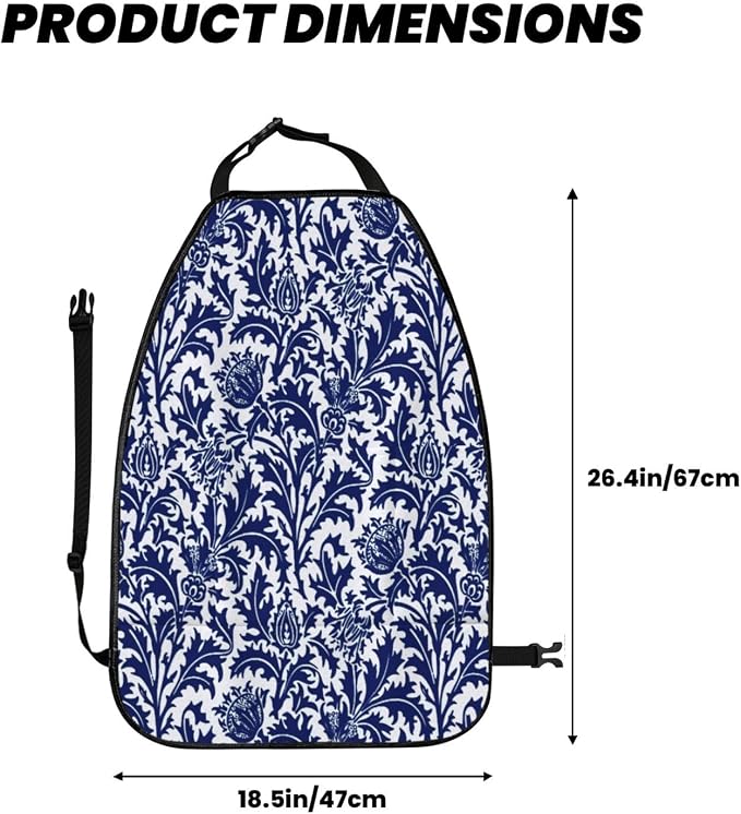 William Morris Thistle Damask, Navy Blue And White Car Seat Back Kick Protectors Kick Mats With Storage Pockets For Vehicles To Protect From Dirt Mud Scratches 2 Pack