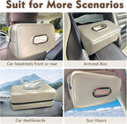 Upgraded Large Car Tissue Holder Premium PU Leather Tissues Box Cover Backseat Rectangular Napkin Holder for Car Fits for 120 Standard Kleenex Tissues Box for Car Organization Accessories Beige