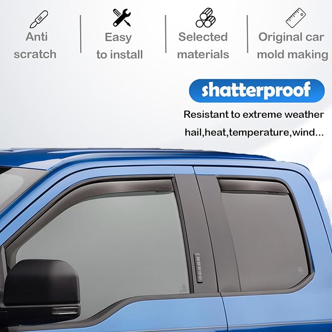 in-Channel Window Rain Guards for 2011-2023 Dodge Charger, Window Visor Guard Vent Wind Shade Deflector Rain Shield Protector Sun Visor 2012 2013 2014 2015 2016 2017 2018 2019 2020 2021, 4PCS