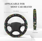 Wildflower Car Steering Wheel Cover Flowers Wildflower Steering Wheel Cover for Women Cute Anti-Slip Universal Breathable 14-15-in 2 Car Cup Coasters for Women