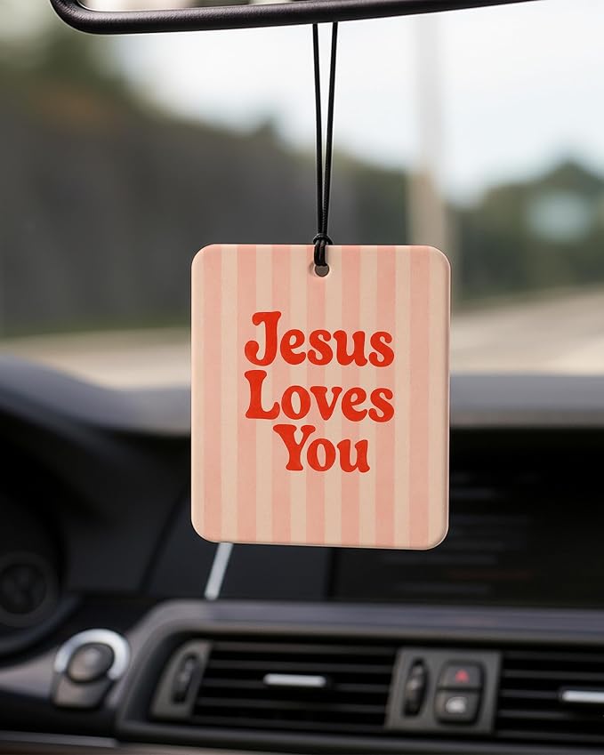 Boho Christian Square Car Air Freshener 4 Pcs Coconut Scented, Inspirational Religious Car Accessories Mirror Decor, Christian Hanging Air Freshener for Cars Closet Drawer Books Kids Room
