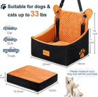Dog car Seats for Small/Medium Dogs up to 33lbs- Washable, Waterproof, Dog Booster & car Seats with 2 Easy-Install Safety Belts, Non-Slip Base & Storage Pocket(Brown Black).