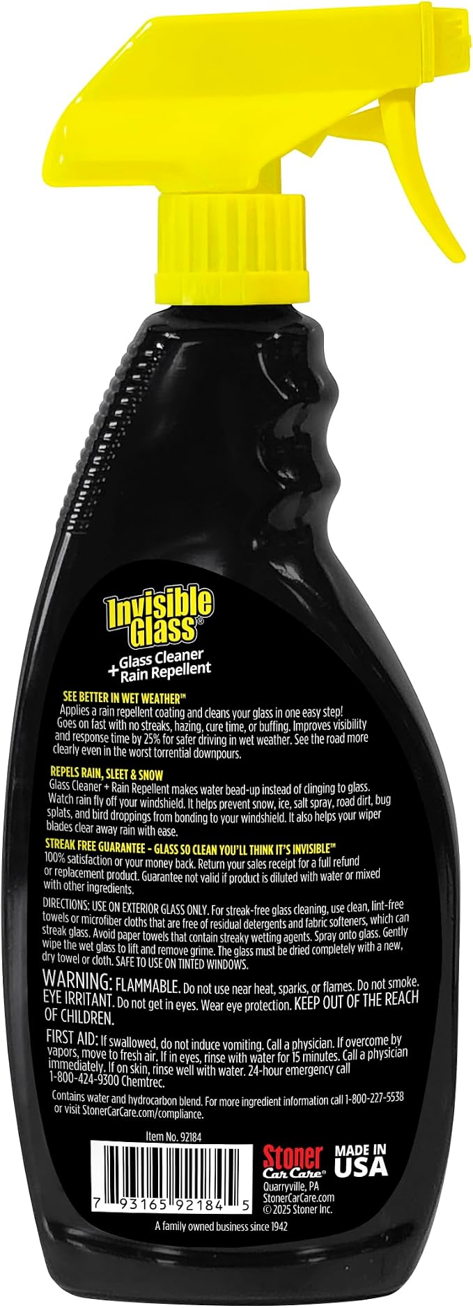 92184-4PK Glass Cleaner + Rain Repellent 2-in-1 Windshield and Window Spray, Cleans Auto Glass, Repels Rain, Sleet, Snow, Improves Wet Weather Visibility – 22 fl oz (Pack of 4)