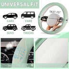 6 PCS Nappa Microfiber Leather Green Steering Wheel Cover Set, Breathable Fabric Steering Wheel Cover 14.5-15inch Universal, Car Center Console Cover, Seat Belt Cushion, Cup Holder Coaster