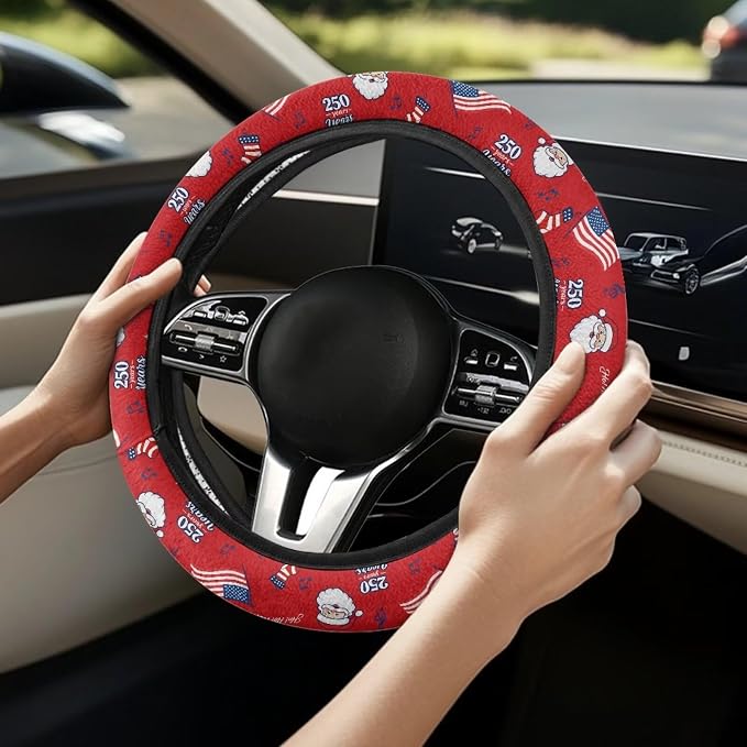Car Steering Wheel Covers 14-15" inch for Most Car Sedans SUVs | Santa Claus American 250th Print, Women Men Car Interior Accessories Universal Fit Auto, Suvs, Truck