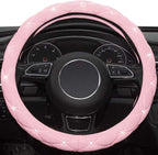 Pink Steering Wheel Cover, Diamond Leather Bling Steering Wheel Cover, Anti-Slip Steering Wheel Protector with Crystal Rhinestones for Women and Girl Fit 14.5-15 inch