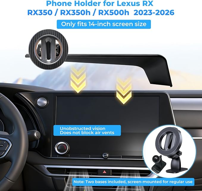 Phone Mount for MagSafe for Lexus RX RX350 RX350h RX500h Hybrid 2023 2024 2025 2026 Accessories 14-inch Screen Adjustable Magnetic Carbon Fiber Pattern Phone Holder for iPhone Samsung