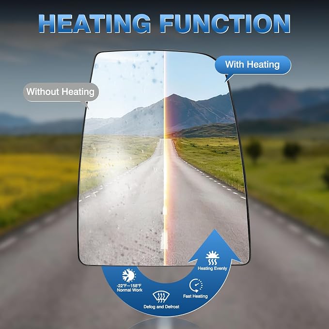 Passenger Right Side Upper & Lower Rearview Convex Heated Mirror Glass Replacement With Rear Holder fit Ford Transit 150 250 350 from 2015 to 2023