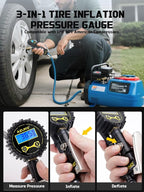 Digital Tire Inflator with Pressure Gauge, 200 PSI Heavy Duty Air Compressor Accessories, with 14'' Steel-Braided Hose Lock on Air Chuck and Quick Connect Coupler