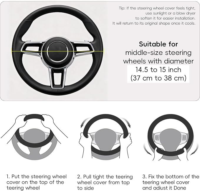 Steering Wheel Cover, Universal Fit 15 Inch Microfiber Leather Car Wheel Protector, Anti-Slip, Pink