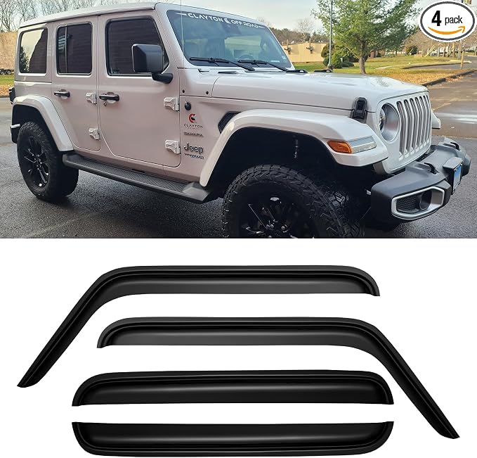 Window Visors Rain Guards for 2007-2018 Jeep Wrangler JK Unlimited, Window Vent Wind Shades Deflectors Shield for 07-18 Wrangler JKU 4-Door