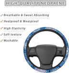 Elastic Steering Wheel Cover Non-Slip Protection for Women Men | Comfort Anti-slip Safety Stretch-on 14-15 inch, Blue Boho Flower Easy Fix Machine Washable Steering Wheel Protection