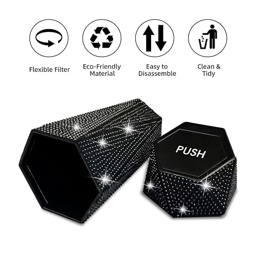 Bling Car Trash Can with Lid, Bling Car Accessories Trash Bin, Leakproof Auto Garbage Can with 30 Trash Bags, Multipurpose Organizers and Storage for Home, Office (Black Diamond)