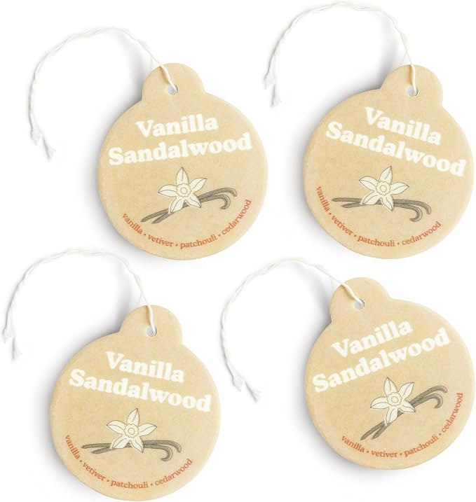 Vanilla Sandalwood Car Charms 4-Pack - Scent Notes: Vanilla, Vetiver, Patchouli and Cedarwood