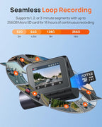 Dash Cam Front and Rear - 2.5K+1080P Dual Dash Camera with HDR, Super Night Vision, F1.55 Aperture, 24H Parking Mode, Built-in Wi-Fi & GPS, G-Sensor, Loop Recording, 64GB Card Included (A410)