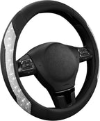 Steering Wheel Cover, Silver Sparkly Crystal Bling Glitter with Leather, Universal Fit 14.5"-15.5" Car Steering Wheels for Girls & Women, Anti-Slip Wheels Cover for Cars, Trucks, Van, SUVs
