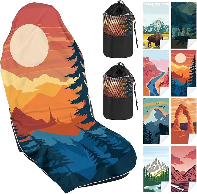 1 Pack Car Seat Towel Covers with Storage Bag 63 x 32 Inch Athletic Running Towel Seat Sweat Washable Cover Gifts for Car Outdoor Sport Activities Christmas (Sunset)