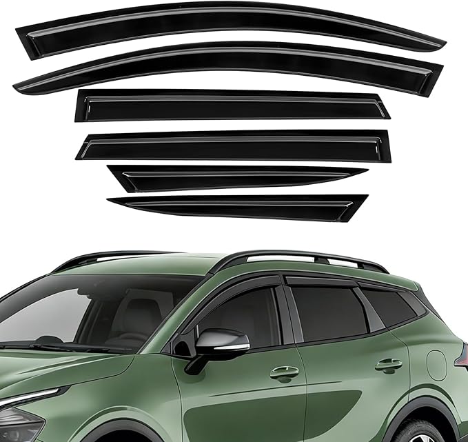 Rain Guards Compatible with Kia Sportage 2023 2024 2025 2026, Tape-On Side Window Deflector Durable Sun Wind Deflectors 2023-2026 Sportage Rain Guard Black 6 PCS