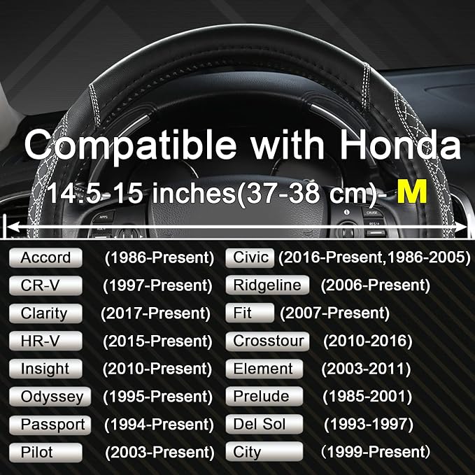 Customized Auto Car Steering Wheel Cover for Honda(Black+Gray-Standard Size)