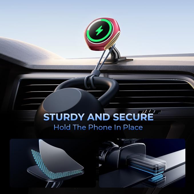 for MagSafe Car Mount Charger, 15W Zinc Alloy Fast Charging Magnetic Wireless Car Charger Phone Holders for Your Car Fits for iPhone 15 Pro Max Plus 14 13 12 Mini MagSafe Case - Red