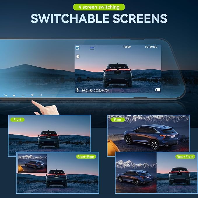 4.5 Inch Mirror Dash Cam Backup Camera 1080P Front and Rear View Mirror Camera for Cars Dual Lens Cam Loop Recording 150°Wide Angle G-Sensor Parking Assistance