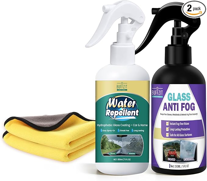 Anti-Fog and Rain-Repellent Spray Kit – Fast-Acting Defogger and Waterproof Spray for Clear Vision, Easy Spray for Car Windshields, Windows, Mirrors, Glasses, Goggles and Helmets (2-Pack)