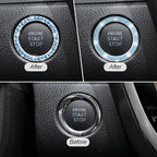 Car Bling Crystal Rhinestone Engine Start Ring Stickers, 1 Single Drainage Drill and 1 Double Drainage Drill Car Start Button Cover, Key Ignition Knob Bling Ring Decals, Car Accessories(Set Blue)