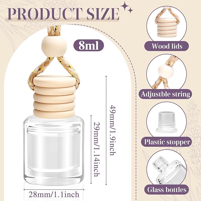 Car Air Freshener Diffuser Set, 6 Pack Lavender Natural Slow-Release Fragrance, Long Lasting Air Freshener for Women & Men Car Accessories, Hanging Cute Automotive Interior Decor Gift (8ml Each)