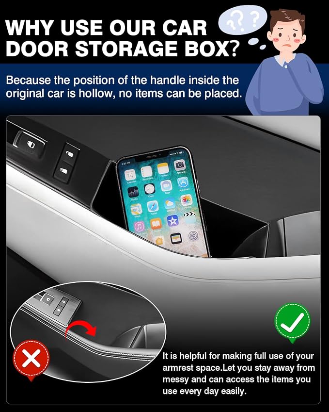 Door Side Storage Box for 2021-2025 Nissan Rogue Accessories Door Organizer Handle Pocket Insert Tray Copilot Armrest Phone Container with Black Mat(Note:Just Fit Copilot Passenger Seat Only)