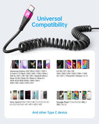 USB A to USB C Cable for Car, 2Pack 3FT Coiled USB C Cable Fast Charging, USB Type C Charging Cord Compatible with iPhone 17/16/15 Pro Max/Samsung Galaxy S20 S10 and More USB C Devices-Rose Red