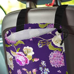 Car Trash Bag Hanging Back of Seat Waterproof Small Cute Printed One-Handed Strap Drawstring Garbage Bags for Car-Purple Floral