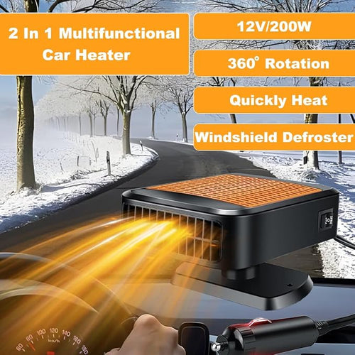 12V 200W Car Heater,2-in-1 Defroster & Defogger,Portable Car Heaters for Vehicle,Car Defroster Windshield Heater that Plugs into Cigarette Lighter with 360° Rotatable Base (Orange)