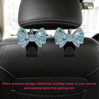2PCS Bling Bow Car Seat Headrest Hooks, S-Type Crystal Auto Rear Seat Organizer for Handbags Purses Groceries, Cute Rhinestone Bow Seats Back Storage Hook for SUV Truck Sedan (Light Blue)