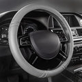 Classical Leather Automotive Universal Steering Wheel Covers,Universal Fit for Suvs,Trucks,Sedans,Cars,Vans,14.5-15inch Anti-Slip Safety Comfortable Desgin(Gray)