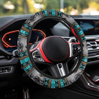 Aztec Horse Teal Gray Car Steering Wheel Cover Universal 15 Inch Anti-Slip Neoprene Auto Steering Wheel Protector Car Accessories Decor for Women Men