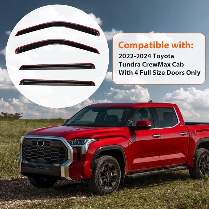 Window Visor Rain Guards Compatible with 2022-2024 Toyota Tundra CrewMax Cab with 4 Full Size Doors, Tape On Style Acrylic 4pcs Wind Deflectors Vent Visors for Trucks Accessorie