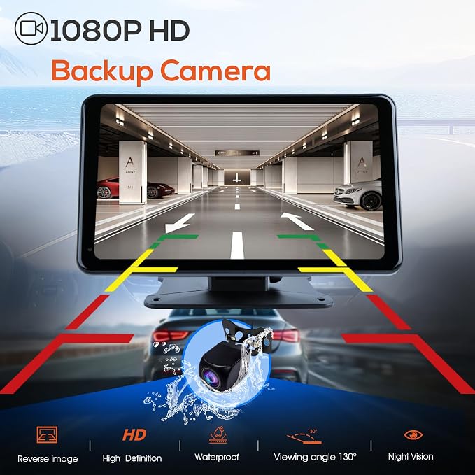 7" Wireless Apple CarPlay Screen for Car, Portable Car Radio with Carplay & Android Auto, 1080p Backup Camera, GPS, Mirror Link, Voice Control, FM Transmission, Support SD/TF Interface