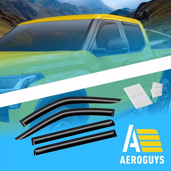 Extra Durable Window Deflectors Tape-On Window Visors Rain Guards Fit for Toyota Tundra 2022-2026 CrewMax, Sun Visors, Wind Vent for Shades, Exterior Car Accessories - 4pcs. AG0181