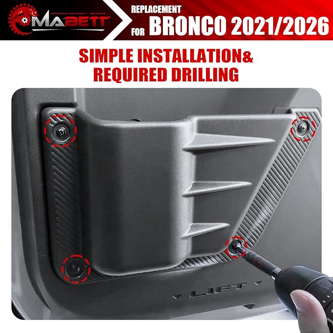 Rear Door Pocket for Ford Bronco Accessories 2026 2021-2025, Side Door Storage Box fit Bronco 4-Door, Drilling Required, Black