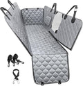 Dog Car Seat Cover with Mesh Window, 100% Waterproof Pet Seat Cover for Back Seat, Scratchproof Dog Hammock for Cars, Trucks, SUVs, Jeeps (Gray)