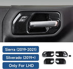 Car ABS Carbon Fiber Inner Door Handle Cover Interior Trim Decal for 2019-2025 Chevy Silverado | for 2019-2021 GMC Sierra 1500 2500 3500 HD Accessories （4 Door