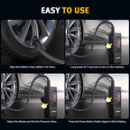 Tire Inflator Portable Air Compressor, 150 PSI Cordless Car Air Pump with Digital Gauge, Rechargeable 7800mAh Battery, LED Light, for Car Tires, Bike, Motorcycle, Ball, Inflatables