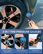 50057A Digital Tire Inflator Deflator with Pressure Gauge 250 PSI Air Chuck and Compressor Accessories with Rubber Hose and Quick Connect Coupler for 0.1 Display Resolution