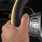 Leather Car Steering Wheel Cover, Non-Slip Car Wheel Cover Protector Breathable Microfiber Leather Universal Fit for Most Cars (Black&Yellow)