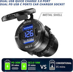 2PCS, Dual PD USB C Ports & Dual Quick Charge 3.0 Ports Car Charger Socket, Aluminum Alloy Waterproof 12V USB Outlet, Accessories for Car Boat Marine Motorcycle RV ATV Truck Golf Cart