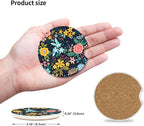Absorbent Car Coasters 2 Pack for Cup Holders, 2.56" Ceramic Stone & Non-Scratch Cork Base Drink Coasters(Flowers 1)